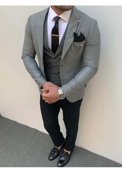 Modefendi Slim Fit İtalyan Kesim Pamuk Spor Takım Elbise Gri
