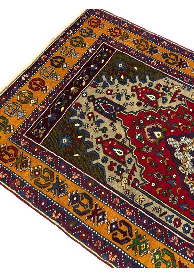 El Dokuma Sıfır Yahyalı Halısı 115x205 Kırmızı Yeşil Kök Boya Yün Halı Renkli