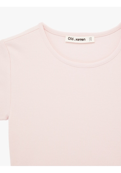 Koton Pamuklu Kısa Kollu Bisiklet Yaka Slim Fit Kaşkorse Tişört Pembe 6sal10130ık Gül