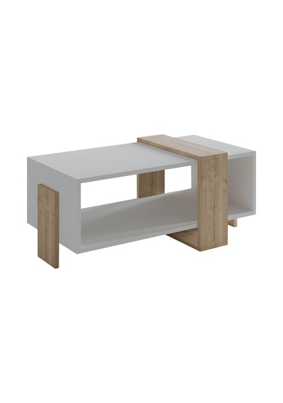 Meleni Orta Sehpa 90 Cm Modern Tasarım Raflı Beyaz/safir Meşe