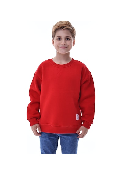 Erkek Çocuk Sweatshirt %100 Pamuk Rahat Kalıp 5-10 Yaş Kırmızı
