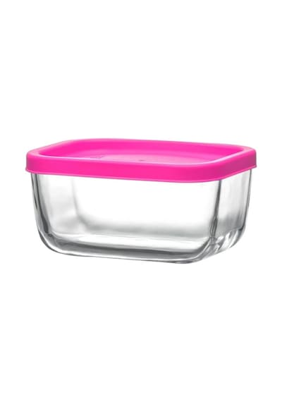 Lav Cube Cam Saklama Kabı 2'li Küçük Boy 405 ml Dikdörtgen Pembe Plastik Kapaklı (Kahvaltılık )