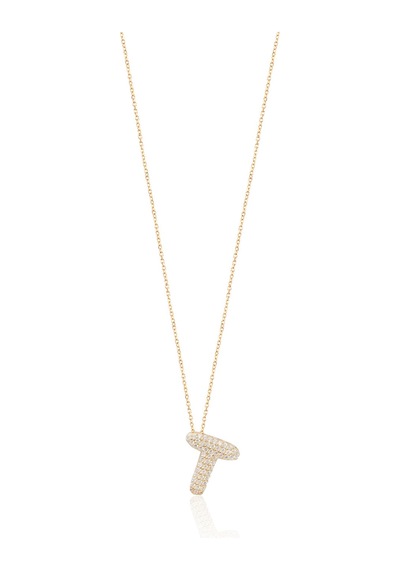Zirkon Taşlı Altın Kaplamalı T Harfi Gümüş Kolye Gold - Rose Gold - Gümüş