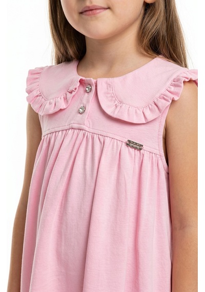 Toontoy Kids Toontoy Kız Çocuk Regular Fit Bebe Yaka Düğmeli Kısa Kollu Elbise 25049 Pembe