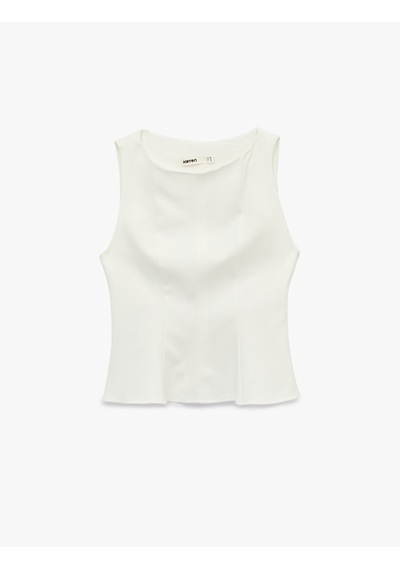 Koton Slim Fit Bisiklet Yaka Peplum Kesim Kolsuz Bluz Beyaz 6sak60238pw Beyaz