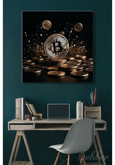 Tekli Kare Kanvas Dekoratif Duvar Tablosu Kripto Para Bitcoin Borsa Forex 830