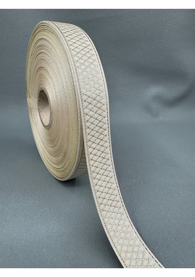 2 Cm Altın Yaldızlı Desenli Saten Şerit-5 Metre