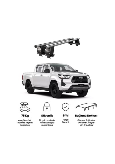 Royal Toyota Hilux 2011-2015 Uyumlu Gri Kilitli Ara Atkı Port Bagaj Tavan Barı