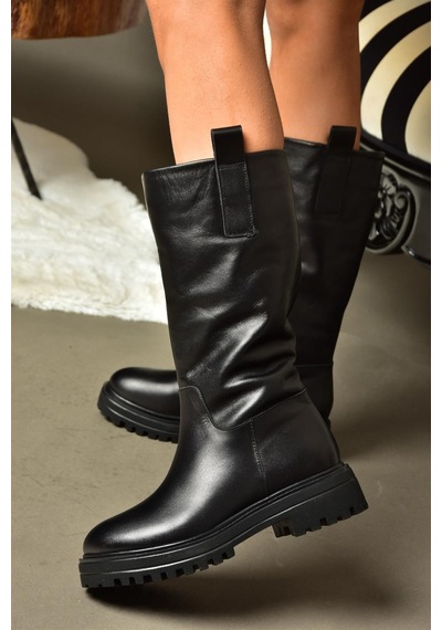 Fox Shoes R555267003 Siyah Hakiki Deri Kadın Çizme Siyah