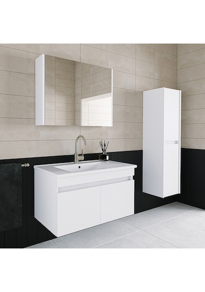 Banos Tm3 Lavabolu Beyaz 85 Cm Aynalı Banyo Dolabı Takımı Beyaz