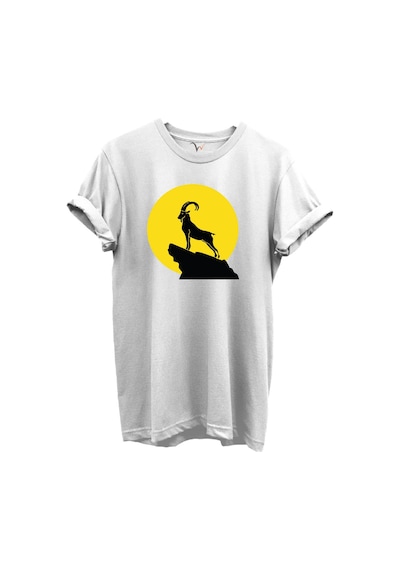 Dağ Keçisi Siluet Baskılı %100 Pamuk Regular Fit Bisiklet Yaka Unisex T-shirt Beyaz Dağ Keçisi Siluet Baskılı %100 Pamuk Regular Fit Bisiklet Yaka Unisex T-shirt Beyaz