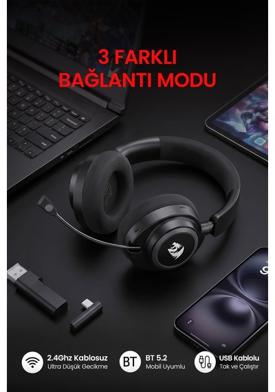 Redragon Bt-2.4g-wired 7.1 Sound Anc Kablosuz Oyuncu Kulaklık H891