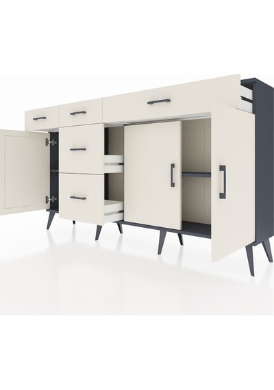 Arges Konsol 2 Raflı 5 Çekmeceli 3 Kapaklı 176x30x99 Antrasit-aytaşı Aytası - Antrasıt