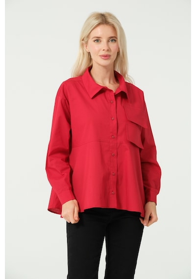 S'amore Clothing Cep Detay Polo Yaka Gömlek Kırmızı
