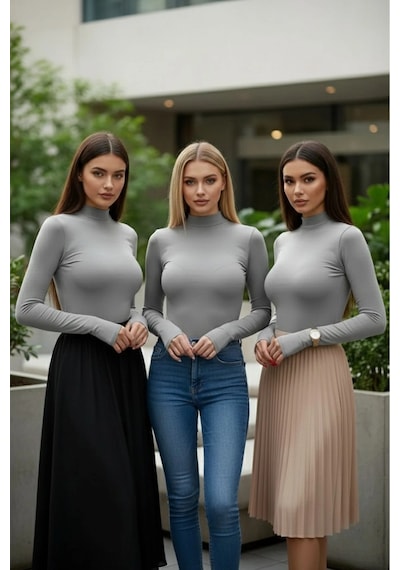 3 Lü Parmak Geçmeli Kadın Body Seti Gri