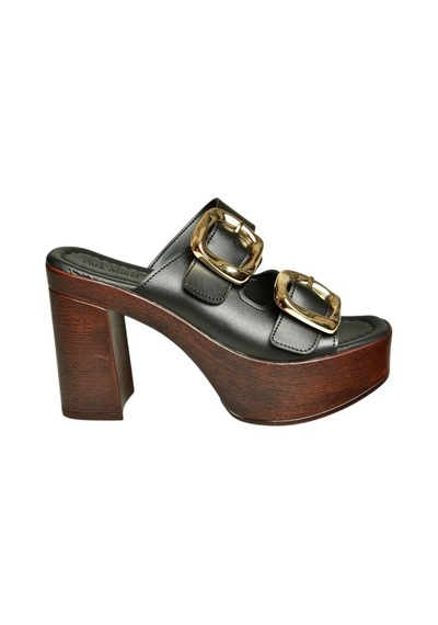 Fox Shoes U820376609 Siyah Kalın Topuklu Kadın Terlik Siyah-suni Deri