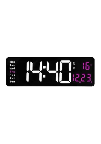 Büyük Led Ekranlı Dijital Duvar Saati, Uzaktan Kumandalı, Alarm, Sıcaklık Ve Gün Göstergeli, 39x13 Cm Diğer