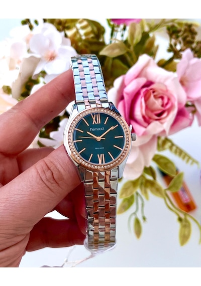Ferrucci Fc61747 Roma Rakamlı Çelik Kasa Ve Kordon Taşlı Şık Kadın Kol Saati Gümüş - Rose Gold