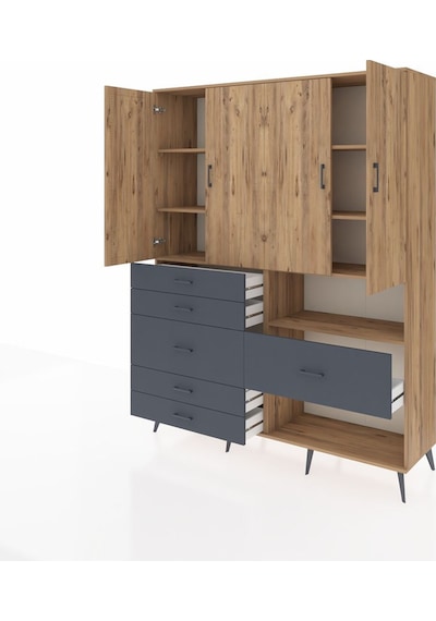 Hyperion Gardrop 7 Raflı 6 Çekmeceli 4 Kapaklı 176x44x221 Çam-çam/antrasit Çam/antrasit Hyperion Gardrop 7 Raflı 6 Çekmeceli 4 Kapaklı 176x44x221 Çam-çam/antrasit Çam/antrasit