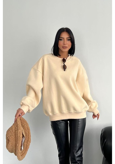 Kadın Bisiklet Yaka 3 İplik Sweat Gts024 Bej