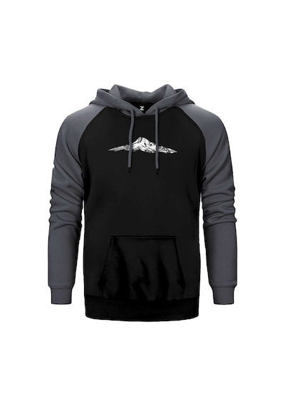 Single Mountain View Gri Renk Reglan Kol Kapşonlu Sweatshirt Gri