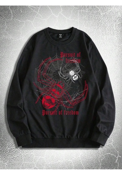 Startmore Goth Guys Slogan & Skull Print Pullover Siyah Siyah
