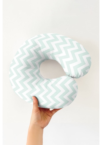 Zigzag Mint Desenli Pamuklu Boyun Yastığı - Modern Pastel Yeşil Beyaz Yumuşak Seyahat Yastığı Soft Kumlu Kireçtaşı