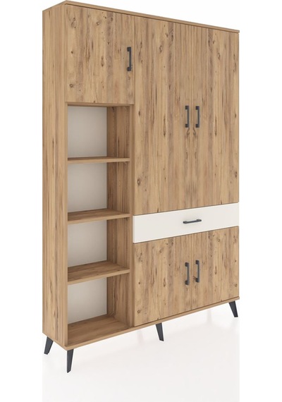 Arges Dolap 8 Raflı Tek Çekmeceli 5 Kapaklı 132x30x195 Çam-ça... Çam