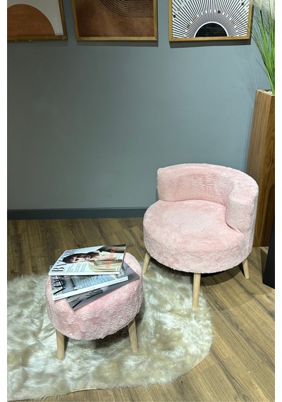 Berlin Çay Seti Pembe Rengi Berjer Ve Puf Takımı Salon, Ofis, Balkon - 2'li Takım
