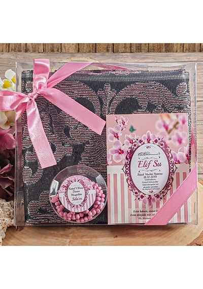 Hediyelik Yasin Kitabı, Kokulu Tesbih, Seccade, Asetat Kutulu 26 23 Mevlid Paketi-pembe