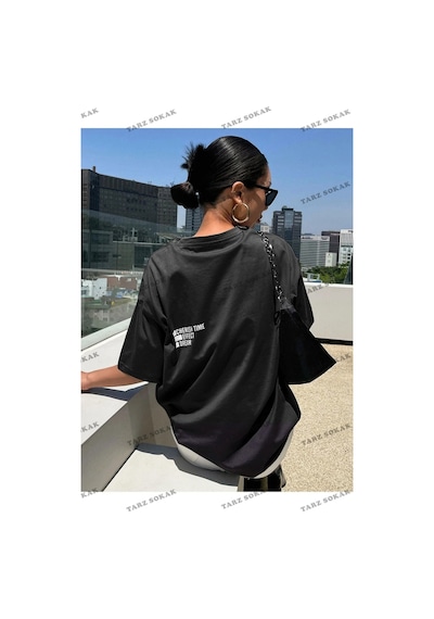 Startmore Kadın Beyaz Cheerish Baskı Oversize Beyaz