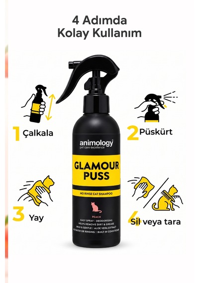 Animology Glamour Puss No Rinse Durulamasız Sprey Kedi Şampuanı 250 Ml - Şeftali Kokulu