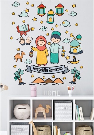 Ramazan Ayı Temalı Süsleme Sticker Cami Ve Ramazan Figürleri Cam Duvar Sticker Seti Diğer