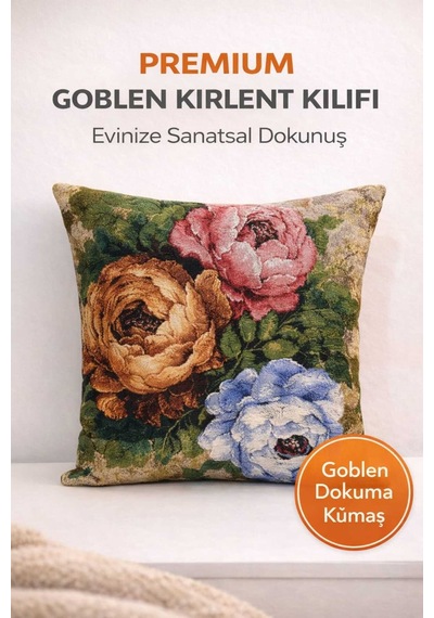 Goblen Üç Çiçek Desen Kırlent Kılıf Renkli