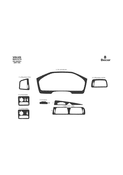 Volvo S60 / V70 Uyumlu Torpido Kaplama 2005-2009 8 Parça Karbon