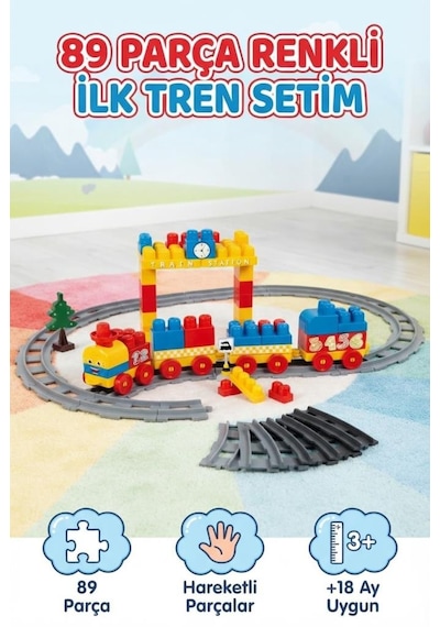 Eğitici 89 Parça Tren Seti Ve Blokları Hayal Gücü Ve Beceri Geliştirici Renkli Oyuncak Tren Seti