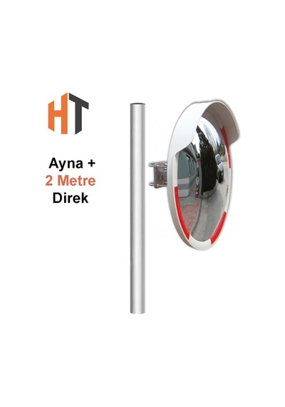 Trafik Güvenlik Aynası 80 Cm Kırmızı-beyaz Ve 2 M Galvaniz Flanşlı Direk Set