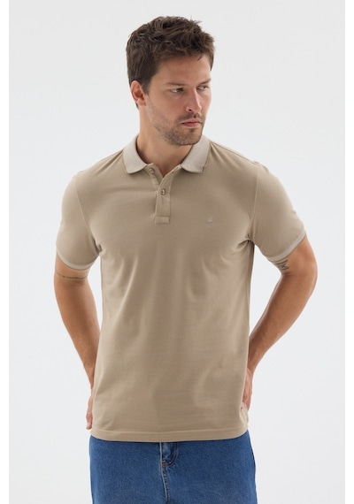 Bej Polo Yaka Pike Kısa Kol Slim Fit %100 Pamuk Tişört 1011260171 Koyu Bej
