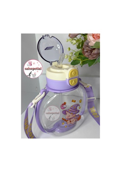 Ayıcık Su Matarası Ayıcıklı Suluk Figürlü Su Şişesi Ayıcık Matara Askılı Pipetli Matara 850ml Mor