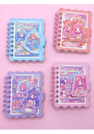 Candy Sevimli Kız Cırtlı Cep Boy Mini Not Defteri 7x8 Cm - Mavi