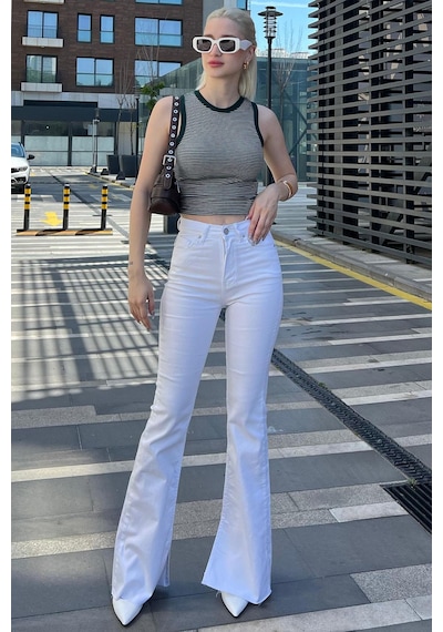 Madmext Kadın Beyaz Yırtmaçlı Likralı İspanyol Paça Jean Pantolon Mg1518 Beyaz Madmext Kadın Beyaz Yırtmaçlı Likralı İspanyol Paça Jean Pantolon Mg1518 Beyaz