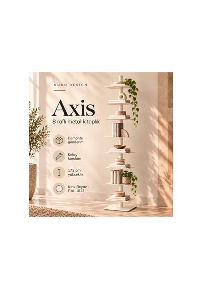 Axis 8 Raflı Metal Kitaplık Modern Tasarım Dikey Dekoratif Kitaplık Krem - 935176049 Krem