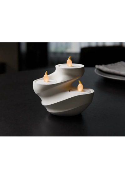 Dekoratif İkili Mumluk - Tealight Led Mum Uyumlu Modern Basamaklı Ev Aksesuarı Hediyelik Obje Antrasit - Beyaz