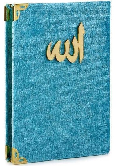 10 Adet - Kadife Kaplı Yasin Kitabı - Cep Boy - Mavi Ren