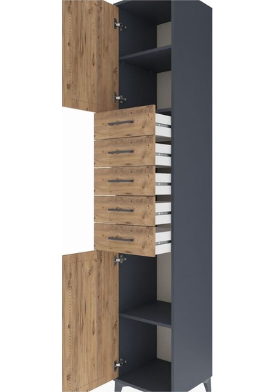 Hyperion Dolap 3 Raflı 5 Çekmeceli 2 Kapaklı 44x44x243 Antras... Antrasit