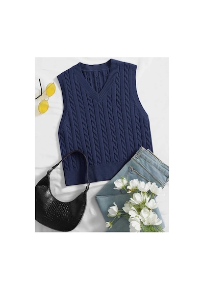 Youknitwear You Lim %100 Pamuk V Yaka Kadın Süveter Lacivert