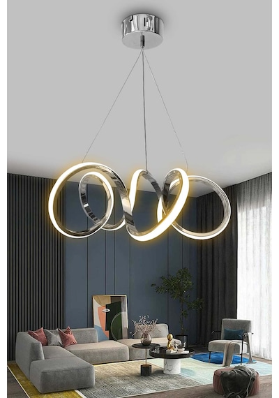 Modern Sarkıt Krom Kıvrım Beyaz Işık Led Avize - - Kumandalı / Krom Krom