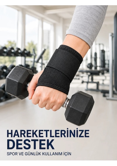 Başparmak Geçişli El Bilek Desteği Ayarlanabilir Cırtlı Bileklik Bandajı Siyah