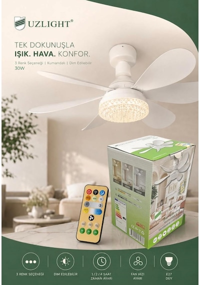 Sectron 30w Kumandalı Vantilatörlü Led Ampul 3300 Lm 3 Renk Işık E27 Dimlenebilir 1