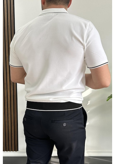 Erkek Açık Yaka Şerit Detaylı Tişört Beyaz Edw235 Beyaz